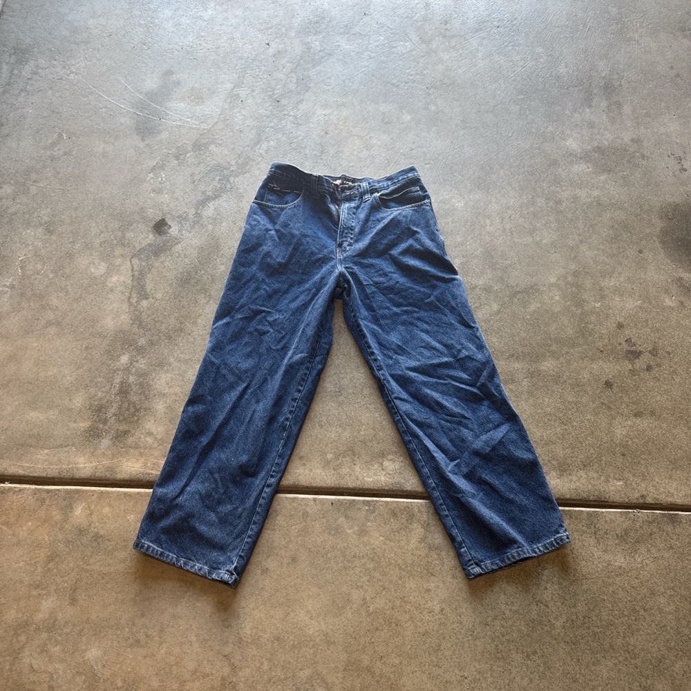 Baggy blue jeans